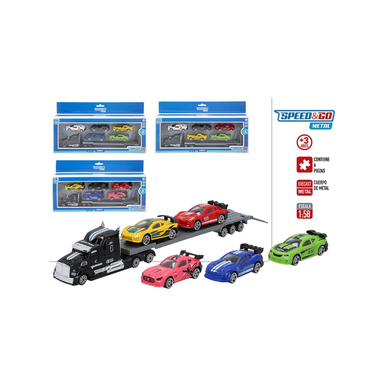 CAMION CON 5 COCHES SURT METAL SPEED AND GO