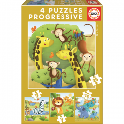 PUZZLE PROGRESIVO ANIMALES SALVAJES 12+16+20+25 PIEZAS