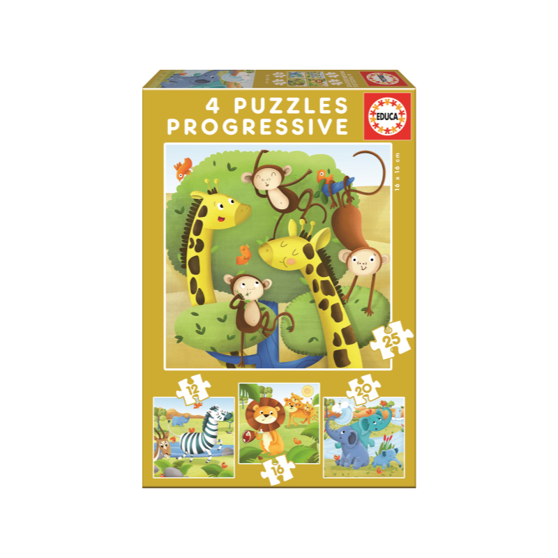 PUZZLE PROGRESIVO ANIMALES SALVAJES 12+16+20+25 PIEZAS