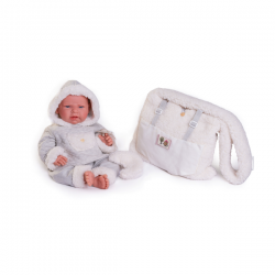 Recien nacida lea con bolso portabebe de borreguillo 42cm