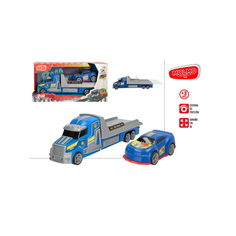 CAMION PORTAVEHICULOS FRICCION CON COCHE RACING 36CM