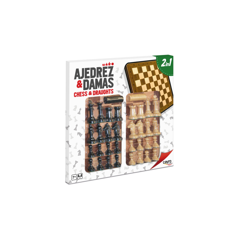 TABLERO AJEDREZ DAMAS MADERA CON ACCESORIOS 40X40 CM