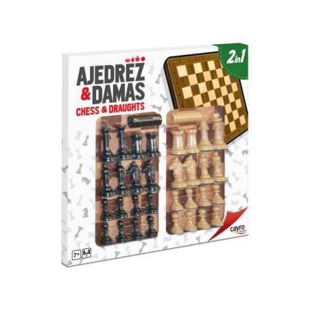 TABLERO AJEDREZ DAMAS MADERA CON ACCESORIOS 40X40 CM