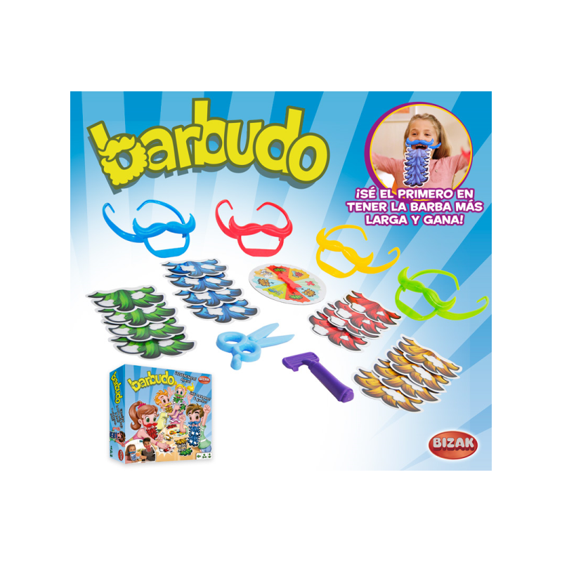 Barbudo divertido juego de memoria para toda la familia.  Gira, recorta y gana. El objetivo del jueg