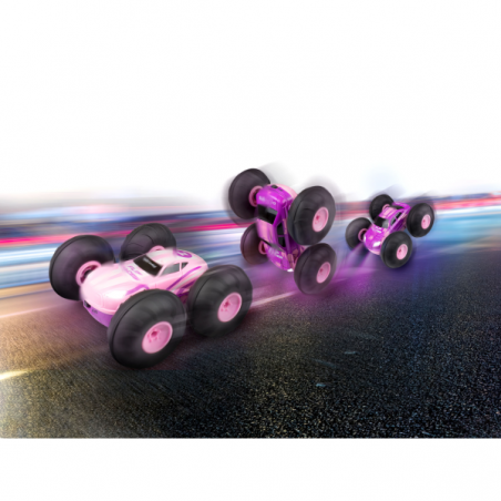 Rc 2 stunt car flip racer rosa (con luz led)