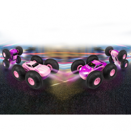 Rc 2 stunt car flip racer rosa (con luz led)