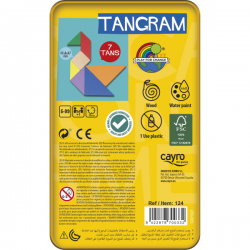 Tangram de madera de colores en caja de metal (madera fsc)