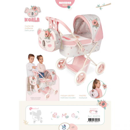 Coche de muñeca plegable con mochila koala 60cm