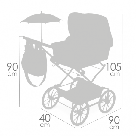 Coche de muñecas "reborn" plegable con sombrilla vintage 90cm