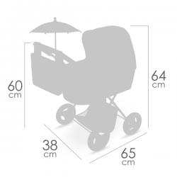 Coche de muñecas plegable con sombrilla y bolso capriccio 60cm