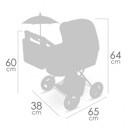 Coche de muñecas plegable con sombrilla y bolso capriccio 60cm
