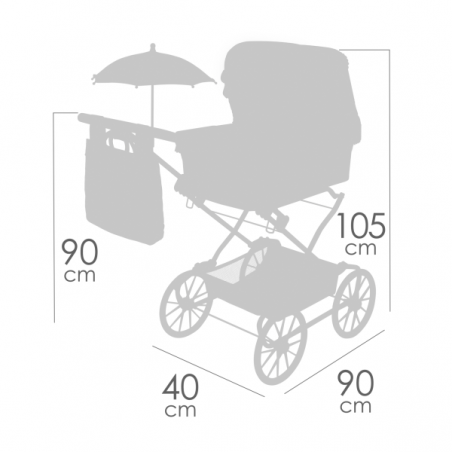 Coche muñecas "reborn" plegable con sombrilla 90cm