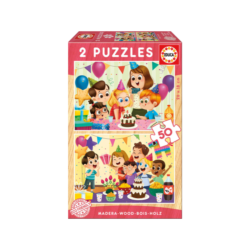 PUZZLE MADERA 2X50 PIEZAS FIESTA DE CUMPLEAÑOS
