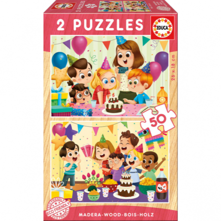 PUZZLE MADERA 2X50 PIEZAS FIESTA DE CUMPLEAÑOS