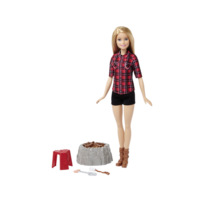 Sal de acampada con Barbie®; Viene con una hoguera que emite luces y sonidos realistas. ¡Es muy dive