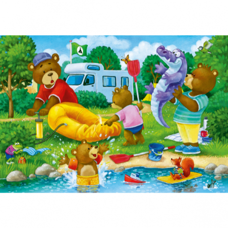 Puzzle 2x24 piezas familia de osos se va de camping