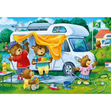 Puzzle 2x24 piezas familia de osos se va de camping
