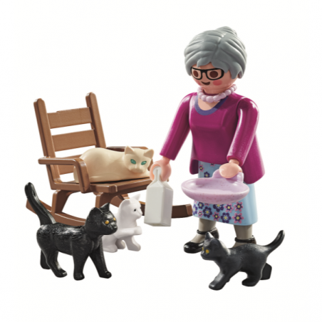 Abuela con gatos