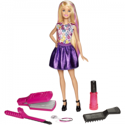 ¡Crea geniales peinados ondulados, rizados y de colores para Barbie®! Con su pelo que cambia de colo
