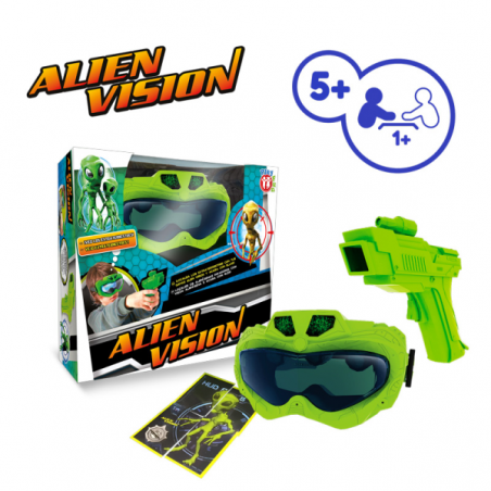 Es un juego de acción que contiene unas gafas de visión especial, con ellas podrás ver a los “aliens